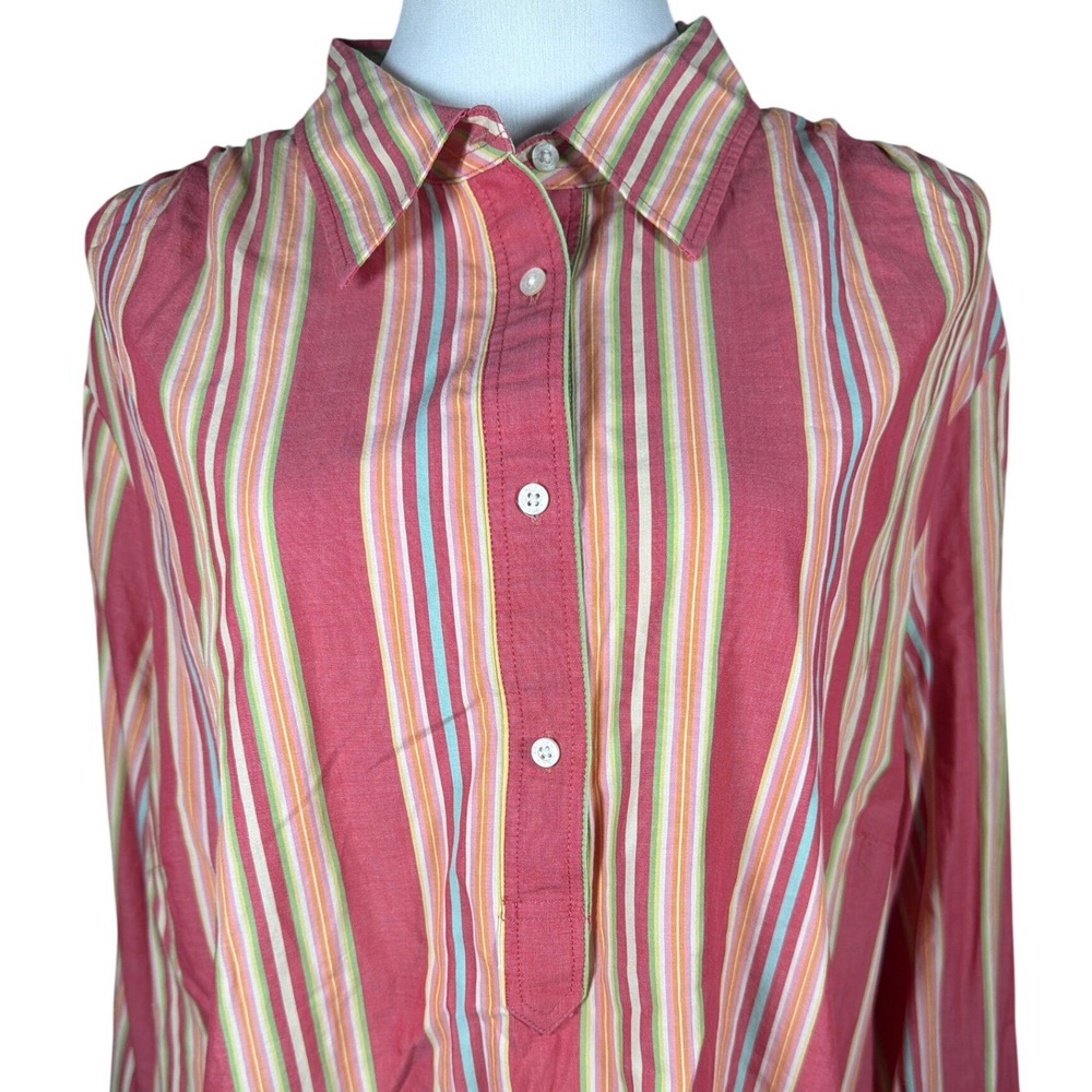 Lauren Ralph Lauren Pink Striped Cotton Popover Blouse Womens 3X Collared Shirt